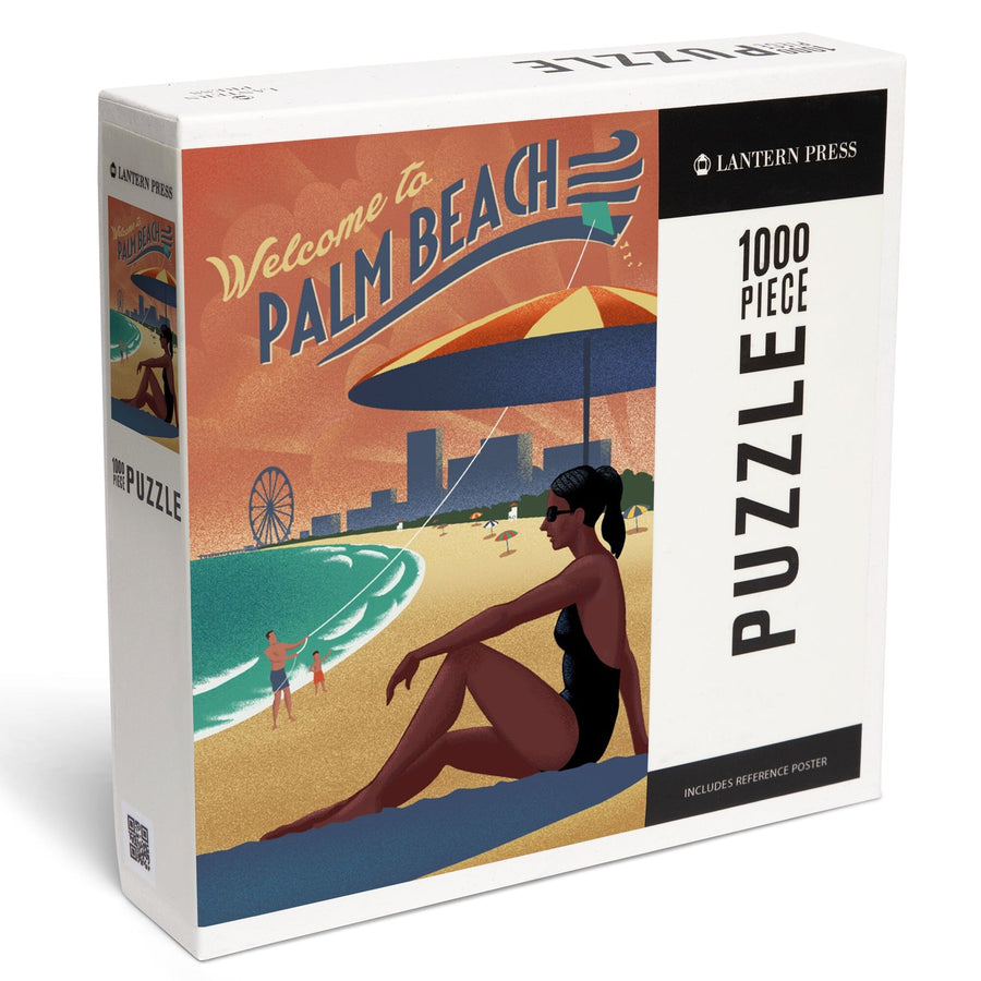 Palm Beach, Florida, Beach Scene, Lithograph, Jigsaw Puzzle Puzzle Lantern Press 