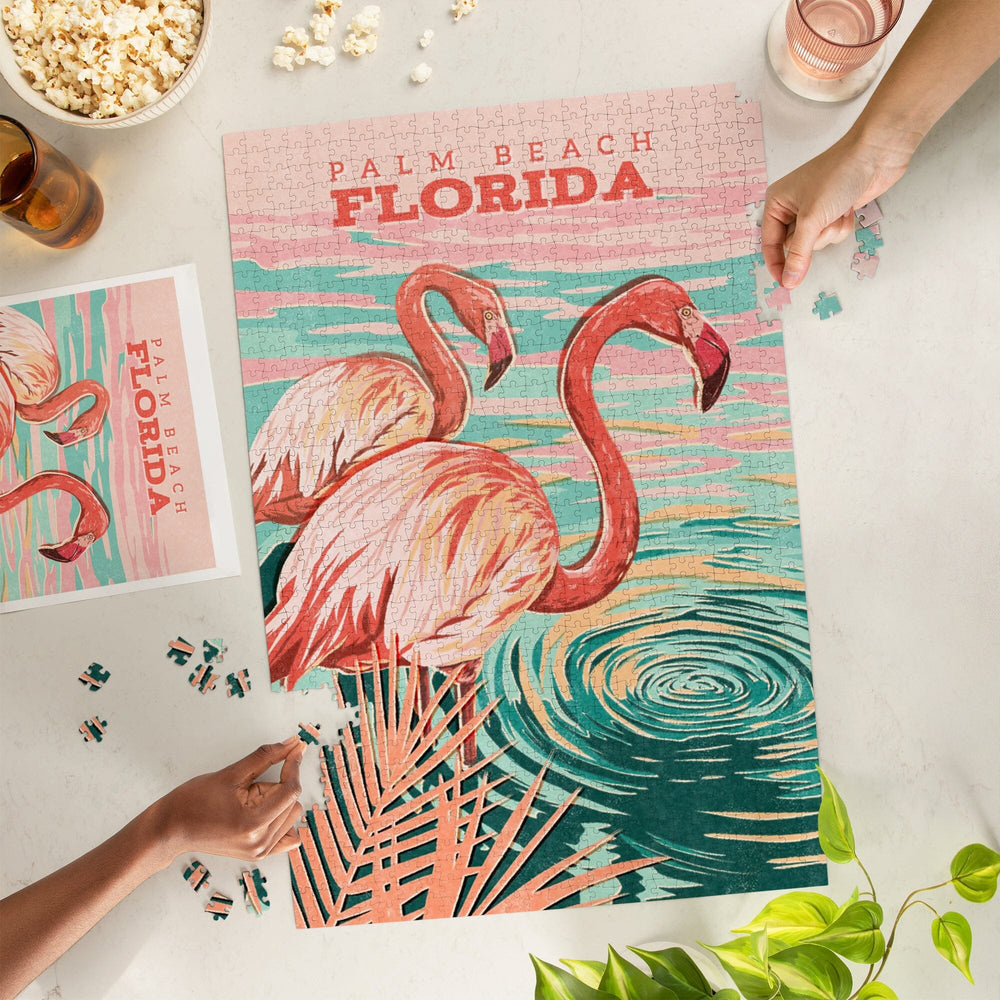 Palm Beach, Florida, Flamingo, Vintage Print Press, Jigsaw Puzzle Puzzle Lantern Press 