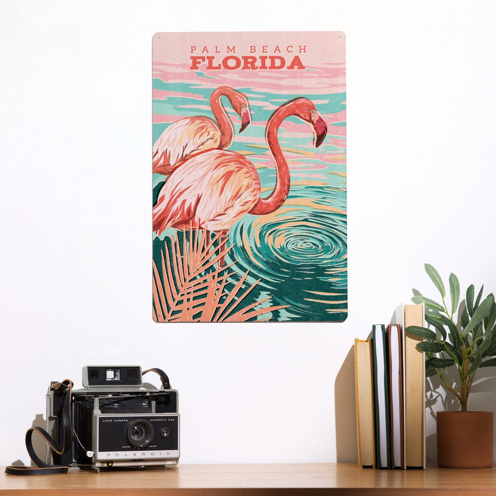 Palm Beach, Florida, Flamingo, Vintage Print Press, Metal Signs Metal Lantern Press 