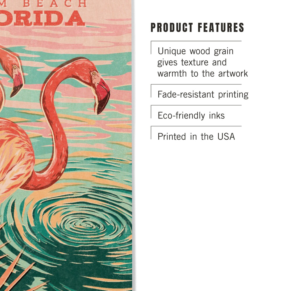 Palm Beach, Florida, Flamingo, Vintage Print Press, Wood Signs and Postcards Wood Lantern Press 