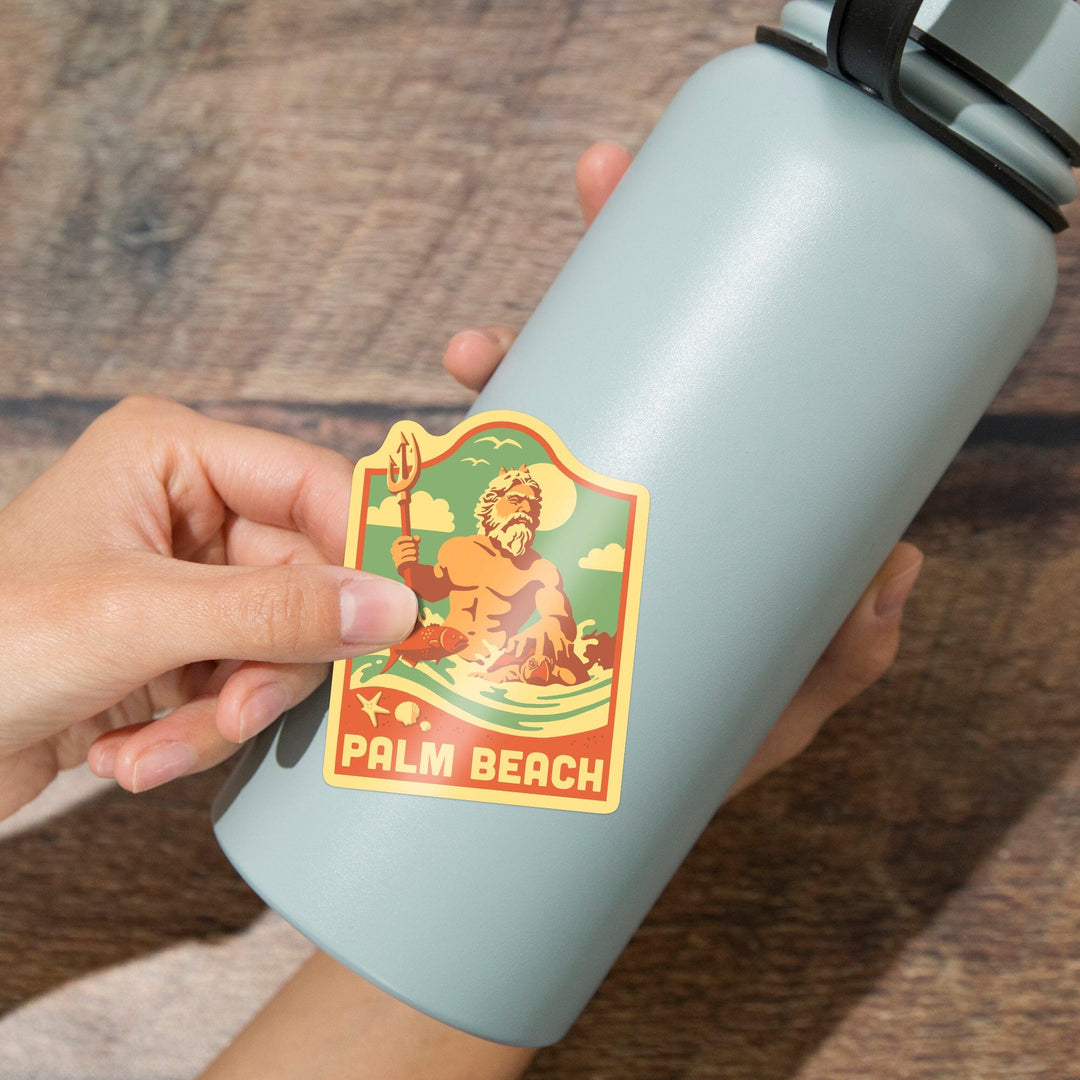 Palm Beach, Florida, King Neptune, Retro Beach Scene, Contour, Vinyl Sticker Sticker Lantern Press 