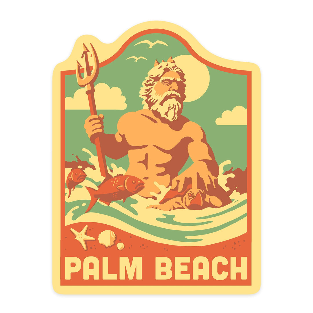 Palm Beach, Florida, King Neptune, Retro Beach Scene, Contour, Vinyl Sticker Sticker Lantern Press 