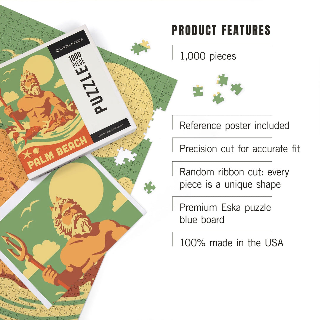 Palm Beach, Florida, King Neptune, Retro Beach Scene, Jigsaw Puzzle Puzzle Lantern Press 