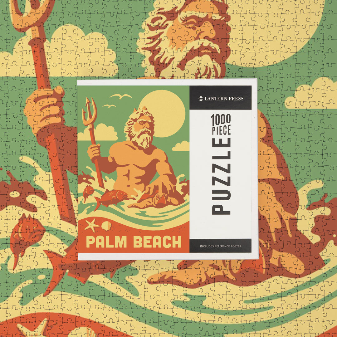 Palm Beach, Florida, King Neptune, Retro Beach Scene, Jigsaw Puzzle Puzzle Lantern Press 