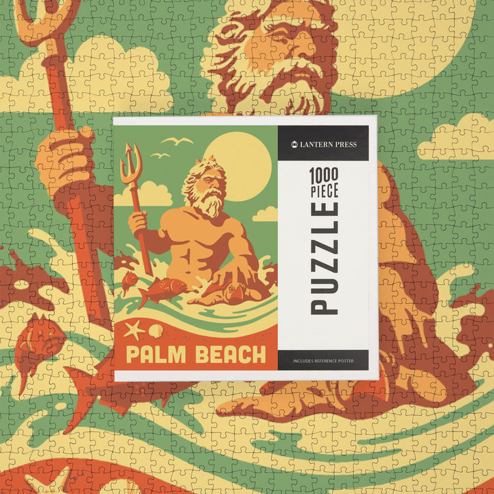 Palm Beach, Florida, King Neptune, Retro Beach Scene, Jigsaw Puzzle Puzzle Lantern Press 