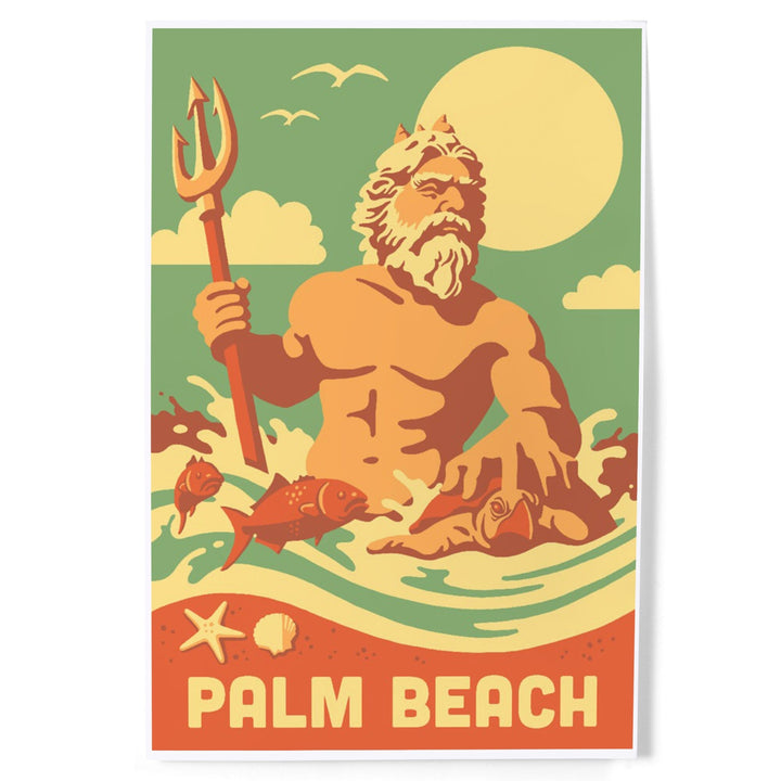 Palm Beach, Florida, King Neptune, Retro Beach Scene, Lantern Press Artwork, Art Prints and Metal Signs Art Lantern Press 
