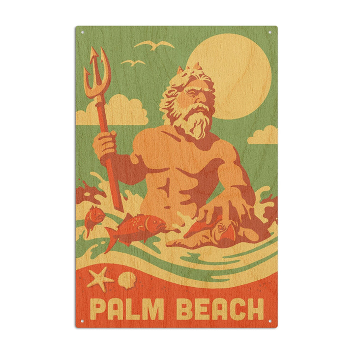 Palm Beach, Florida, King Neptune, Retro Beach Scene, Lantern Press Artwork, Wood Signs and Postcards Wood Lantern Press 10 x 15 Wood Sign 