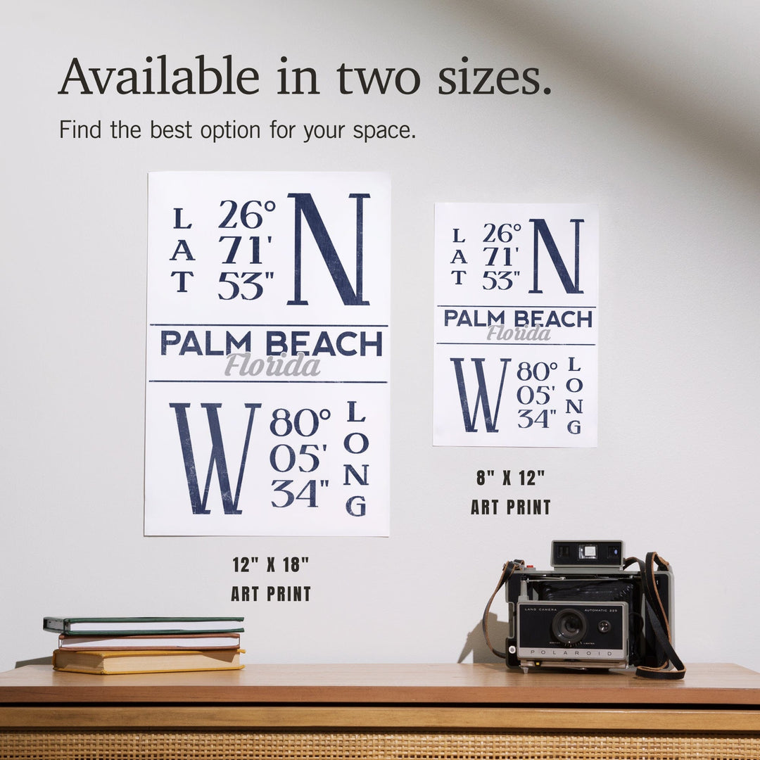 Palm Beach, Florida, Latitude and Longitude (Blue), Art & Giclee Prints Art Lantern Press 