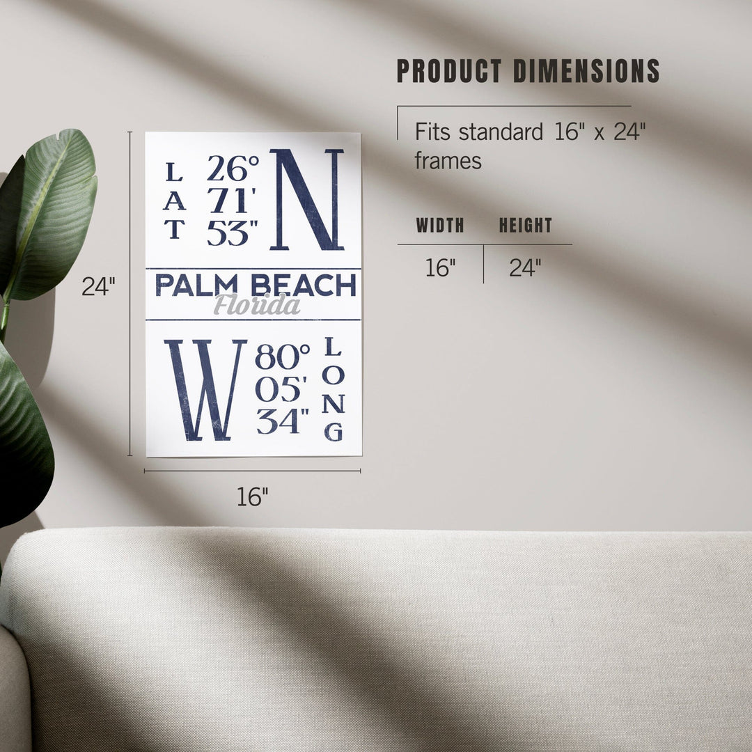 Palm Beach, Florida, Latitude and Longitude (Blue), Art & Giclee Prints Art Lantern Press 