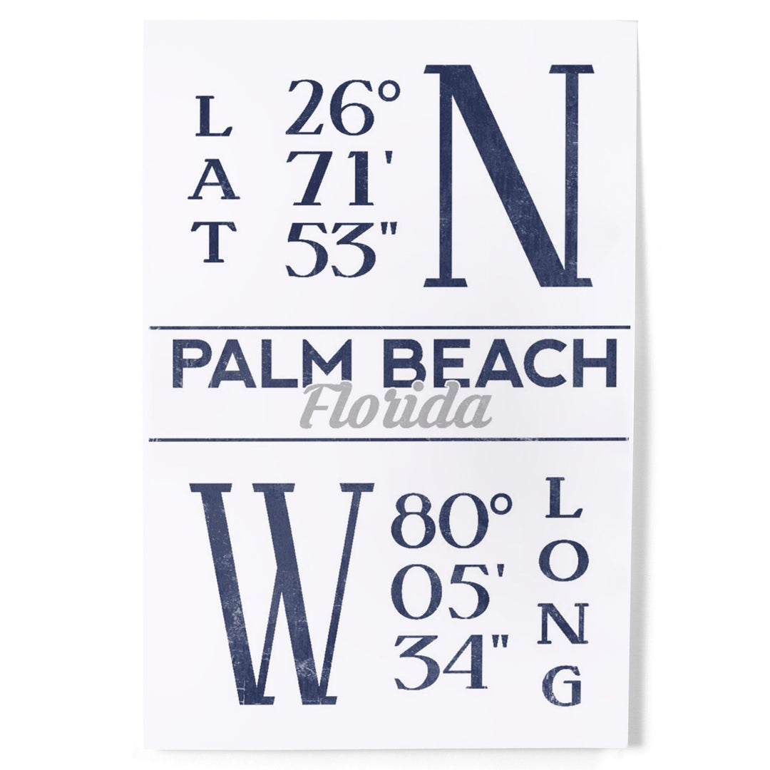 Palm Beach, Florida, Latitude and Longitude (Blue), Art & Giclee Prints Art Lantern Press 