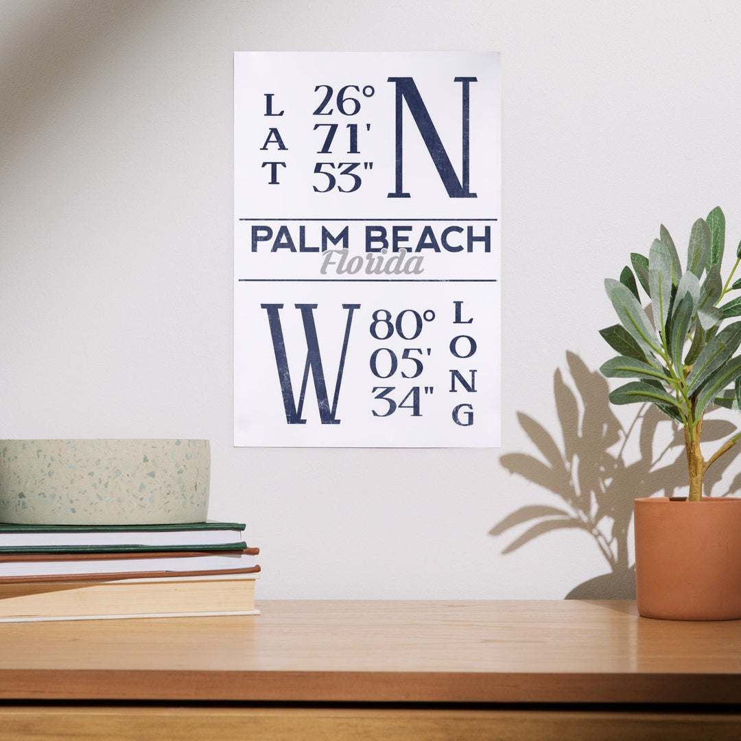 Palm Beach, Florida, Latitude and Longitude (Blue), Art & Giclee Prints Art Lantern Press 