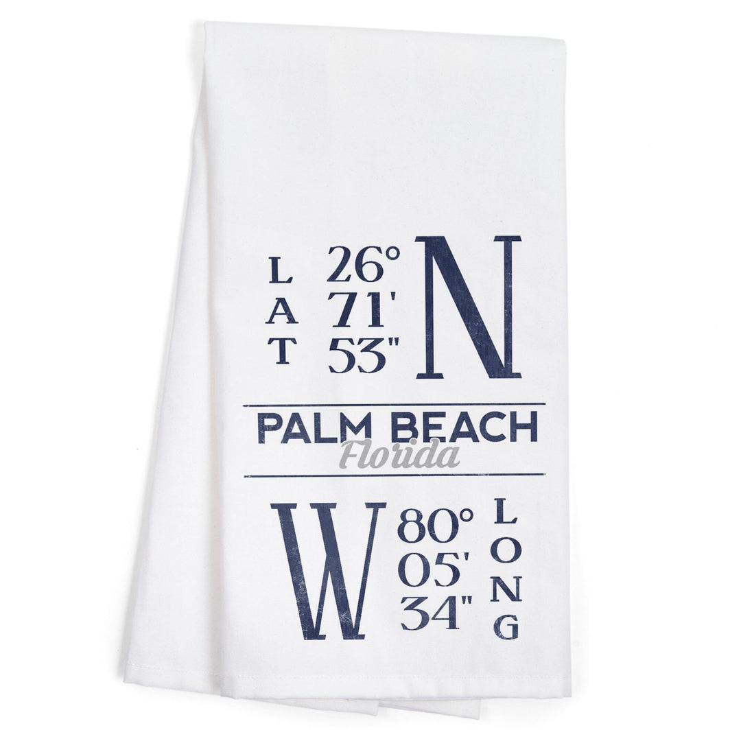 Palm Beach, Florida, Latitude and Longitude (Blue), Organic Cotton Kitchen Tea Towels Kitchen Lantern Press 