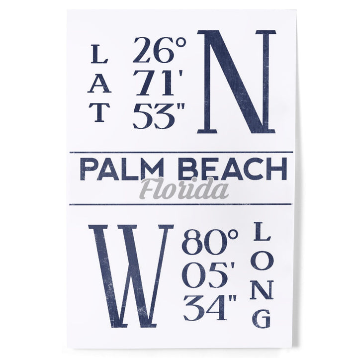 Palm Beach, Florida, Latitude & Longitude (Blue), Lantern Press Artwork, Art Prints and Metal Signs Art Lantern Press 