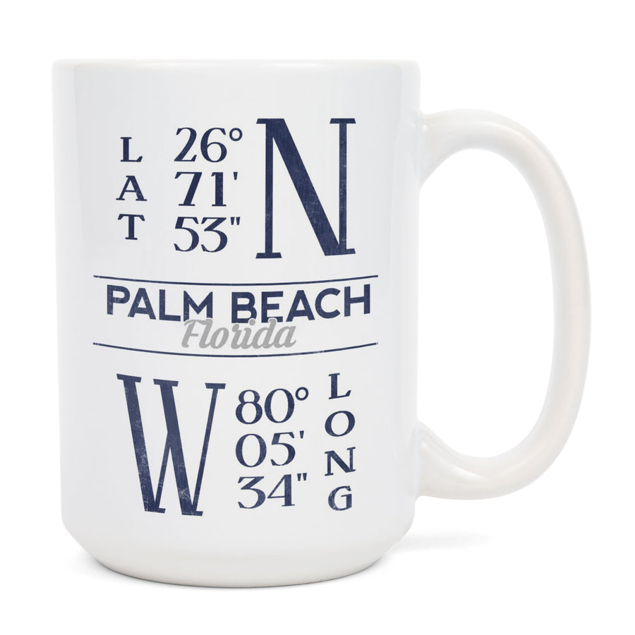 Palm Beach, Florida, Latitude & Longitude (Blue), Lantern Press Artwork, Ceramic Mug Mugs Lantern Press 