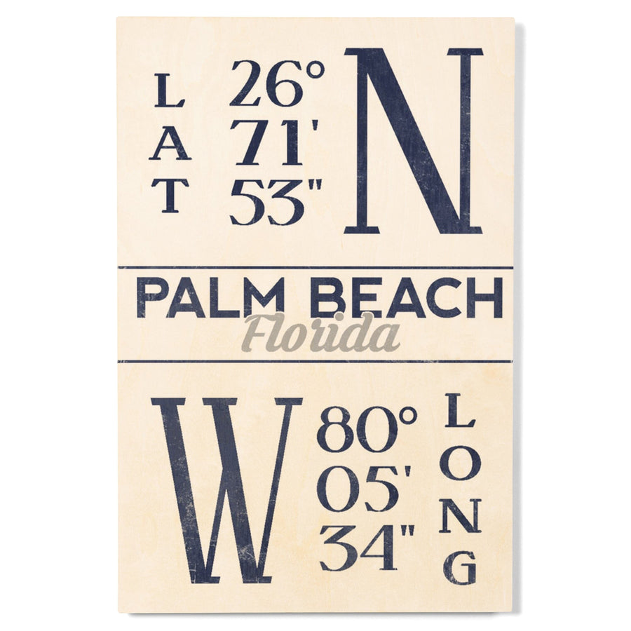Palm Beach, Florida, Latitude & Longitude (Blue), Lantern Press Artwork, Wood Signs and Postcards Wood Lantern Press 