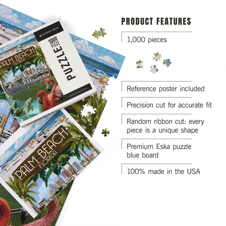 Palm Beach, Florida, Montage Scenes, Jigsaw Puzzle Puzzle Lantern Press 