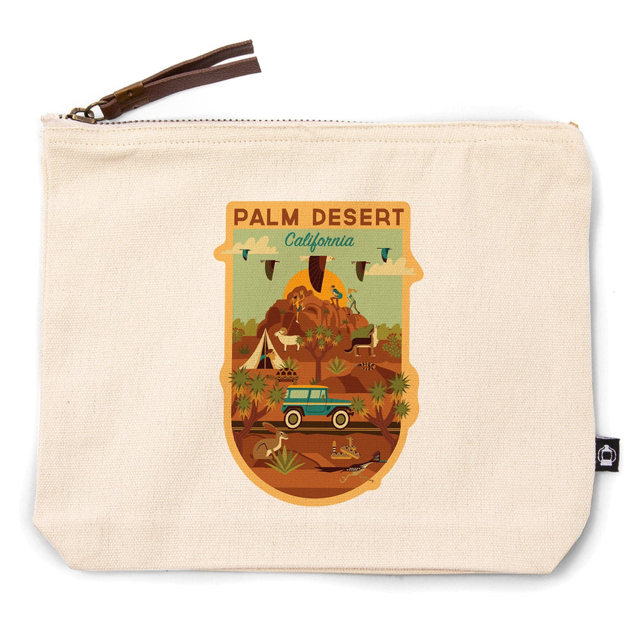 Palm Desert, California, Geometric National Park Series,, Organic Cotton Zipper Pouch, Go Bag Go Bag Lantern Press 