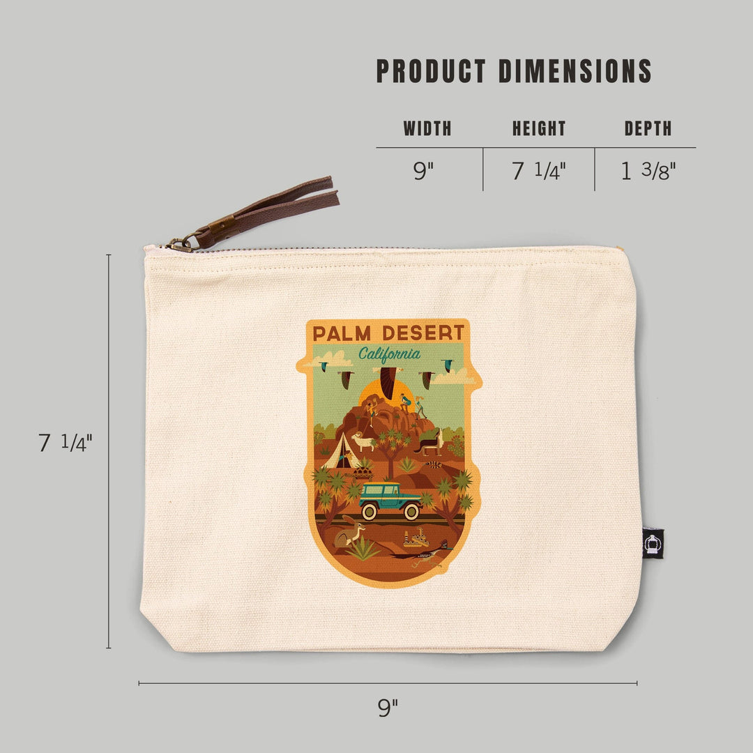 Palm Desert, California, Geometric National Park Series,, Organic Cotton Zipper Pouch, Go Bag Go Bag Lantern Press 
