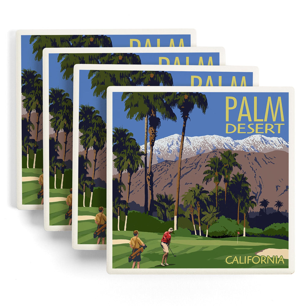 Palm Desert, California, Golfing Scene, Coasters Coasters Lantern Press 