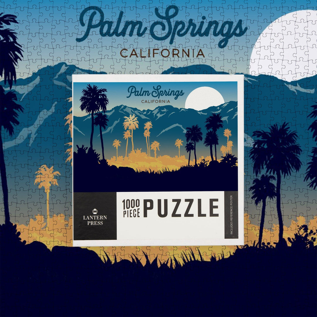 Palm Springs, California, Go Explore, Hiker and Desert, Sunset, Jigsaw Puzzle Puzzle Lantern Press 