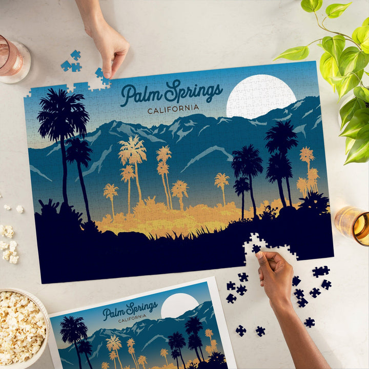 Palm Springs, California, Go Explore, Hiker and Desert, Sunset, Jigsaw Puzzle Puzzle Lantern Press 