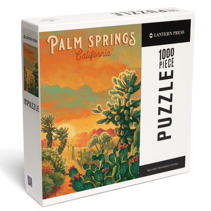 Palm Springs, California, Oil Painting Series, Cholla Cactus, Jigsaw Puzzle Puzzle Lantern Press 