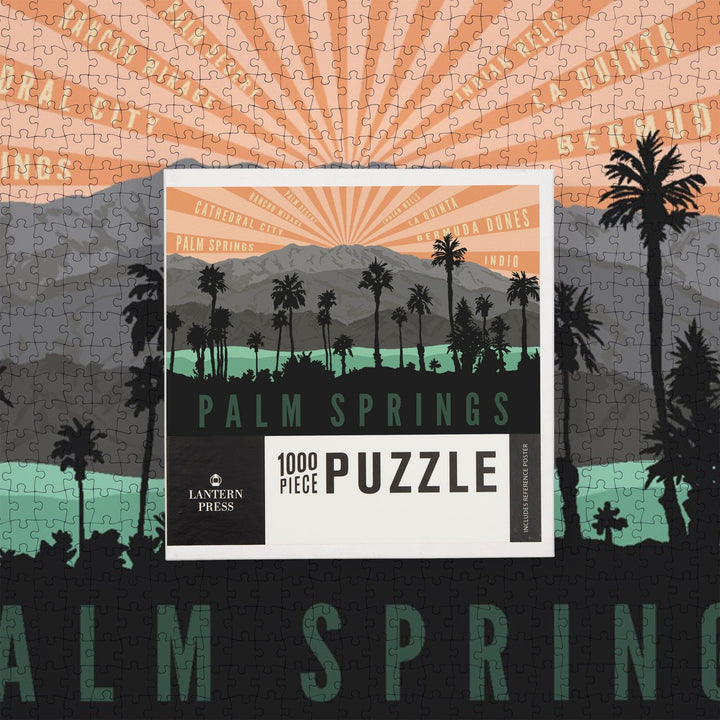 Palm Springs, California, Palm Trees and Mountains, Jigsaw Puzzle Puzzle Lantern Press 