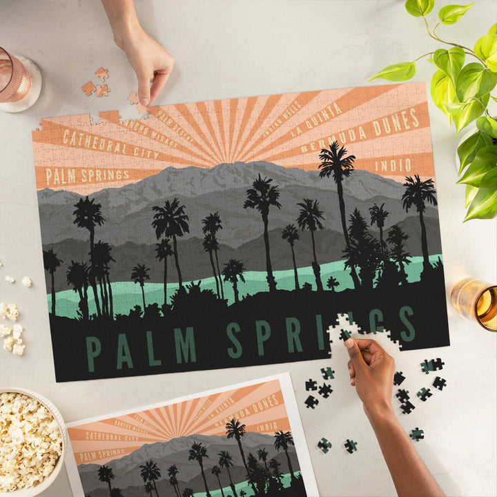 Palm Springs, California, Palm Trees and Mountains, Jigsaw Puzzle Puzzle Lantern Press 