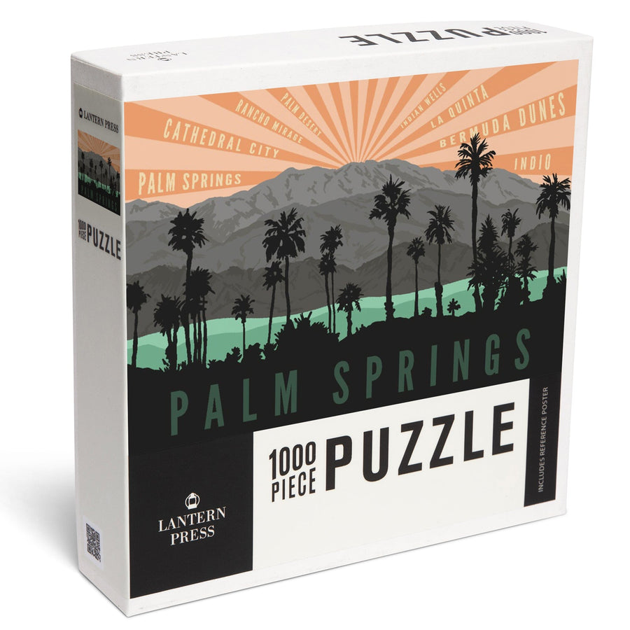 Palm Springs, California, Palm Trees and Mountains, Jigsaw Puzzle Puzzle Lantern Press 