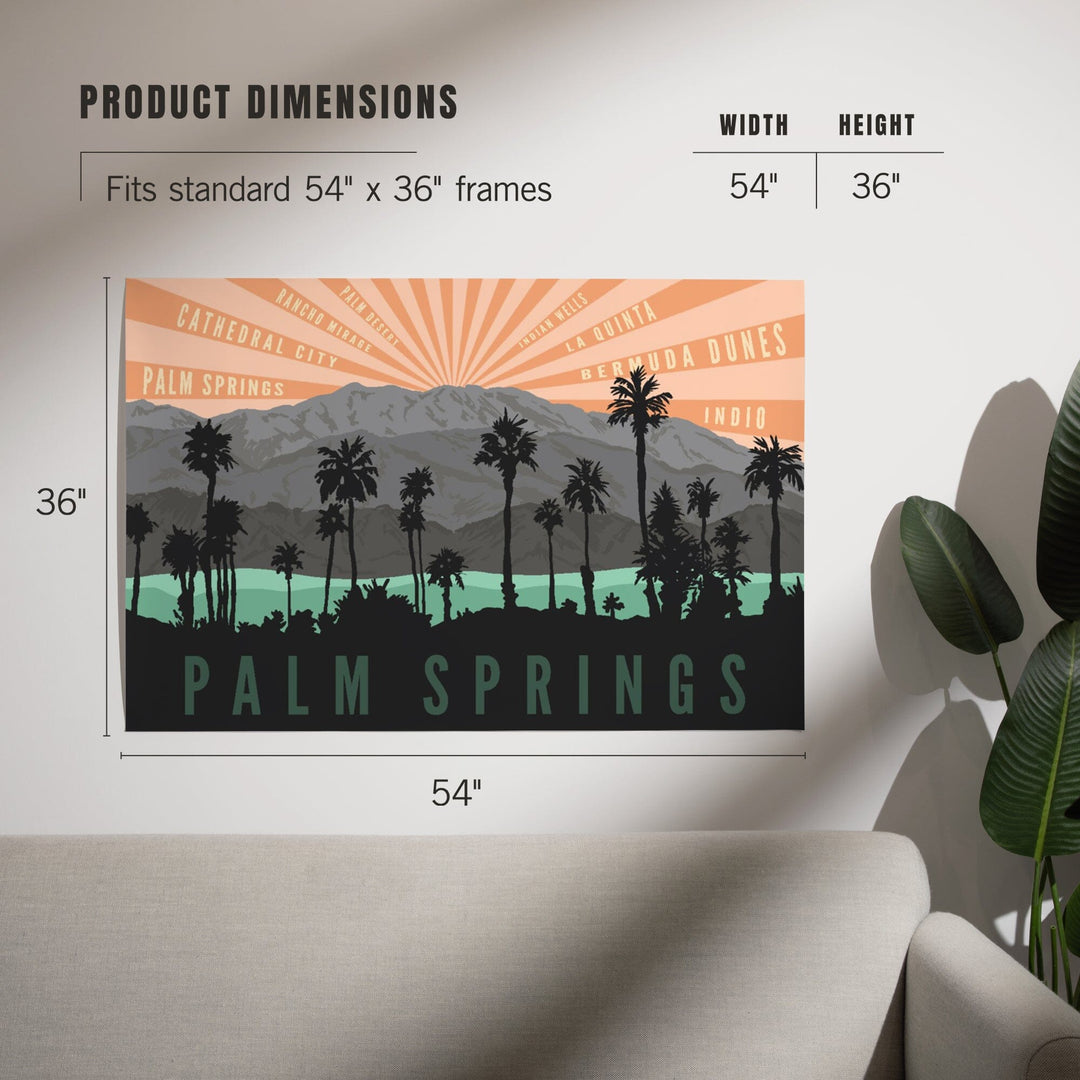Palm Springs, California, Palm Trees & Mountains, Lantern Press Artwork, Art Prints and Metal Signs Art Lantern Press 