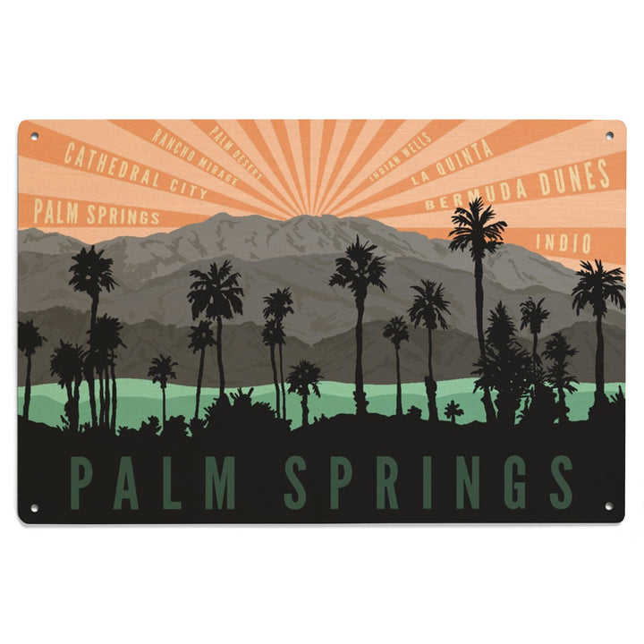 Palm Springs, California, Palm Trees & Mountains, Lantern Press Artwork, Wood Signs and Postcards Wood Lantern Press 