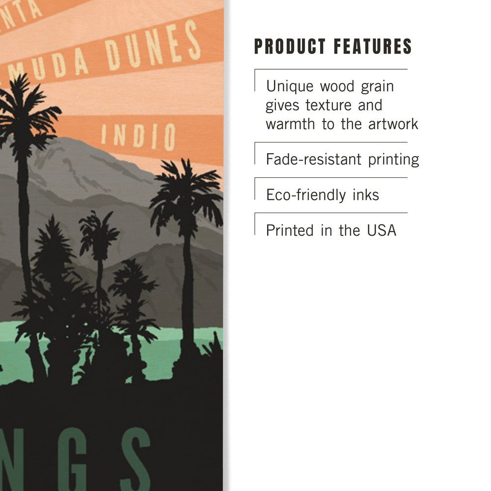 Palm Springs, California, Palm Trees & Mountains, Lantern Press Artwork, Wood Signs and Postcards Wood Lantern Press 