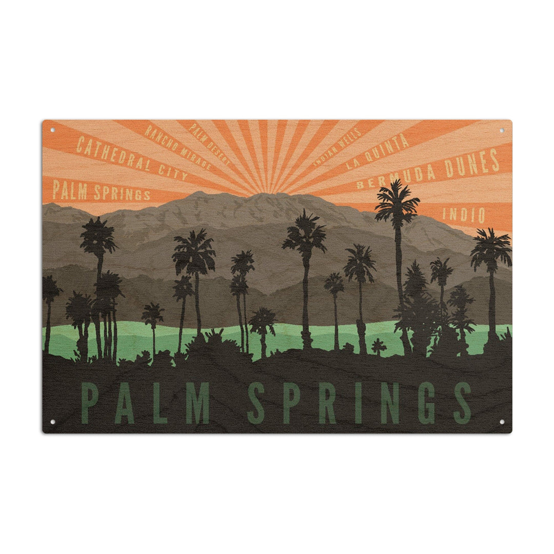 Palm Springs, California, Palm Trees & Mountains, Lantern Press Artwork, Wood Signs and Postcards Wood Lantern Press 6x9 Wood Sign 