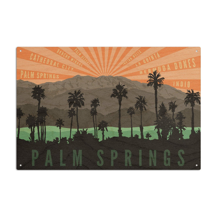 Palm Springs, California, Palm Trees & Mountains, Lantern Press Artwork, Wood Signs and Postcards Wood Lantern Press 6x9 Wood Sign 