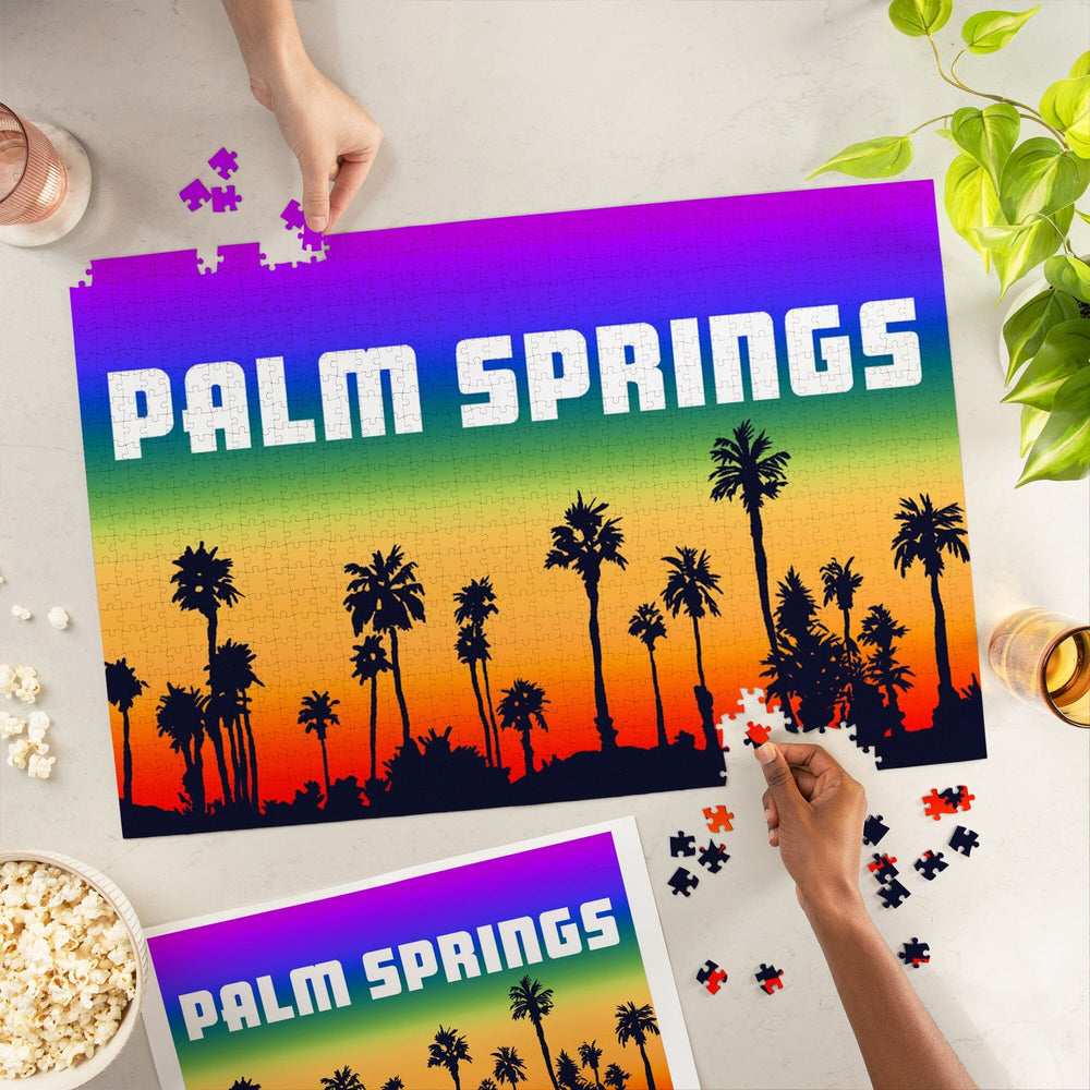Palm Springs, California, Palm Trees, Pride Rainbow, Jigsaw Puzzle Puzzle Lantern Press 