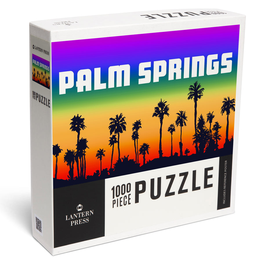 Palm Springs, California, Palm Trees, Pride Rainbow, Jigsaw Puzzle Puzzle Lantern Press 