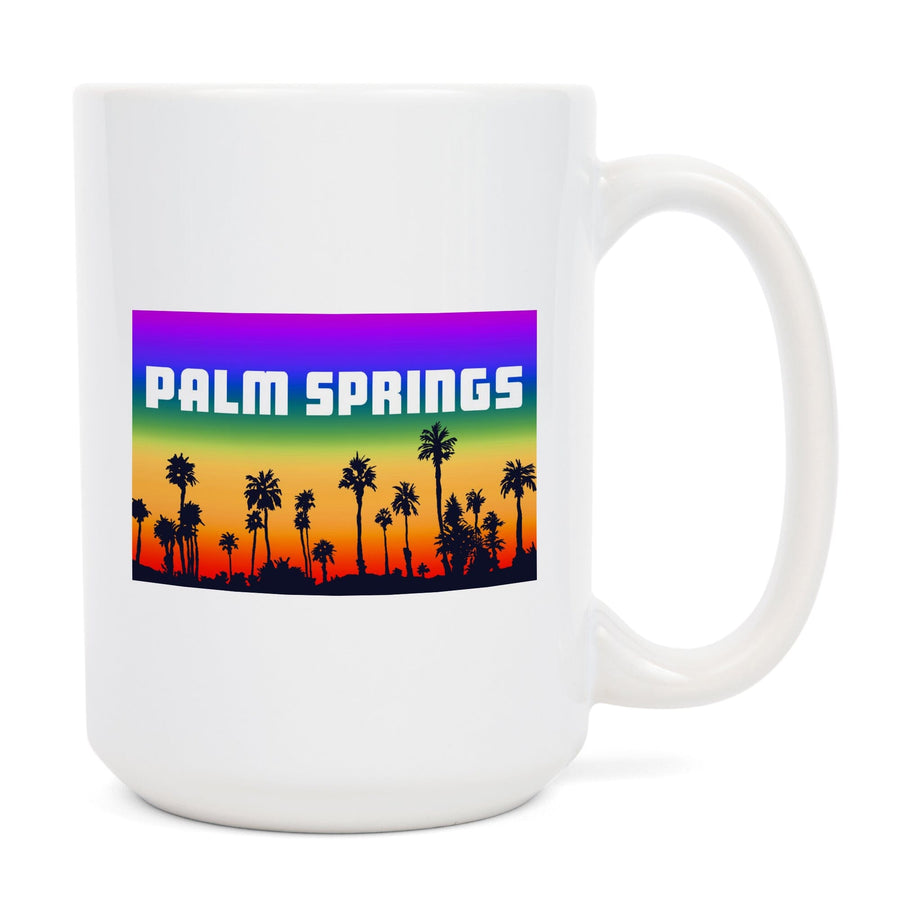 Palm Springs, California, Palm Trees, Pride Rainbow, Lantern Press Artwork, Ceramic Mug Mugs Lantern Press 