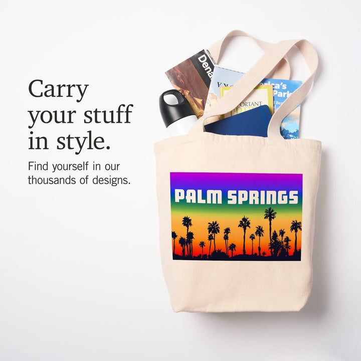 Palm Springs, California, Palm Trees, Pride Rainbow, Lantern Press Artwork, Tote Bag Totes Lantern Press 