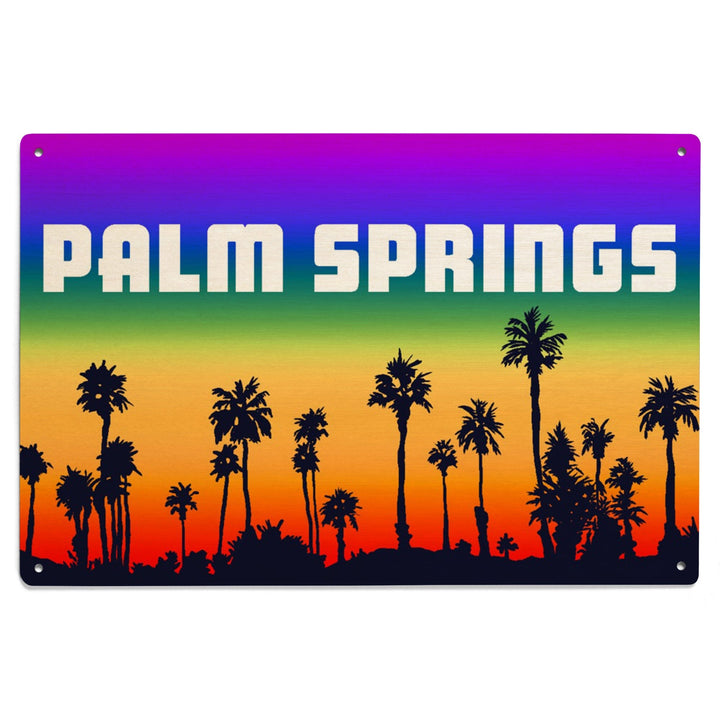 Palm Springs, California, Palm Trees, Pride Rainbow, Lantern Press Artwork, Wood Signs and Postcards Wood Lantern Press 