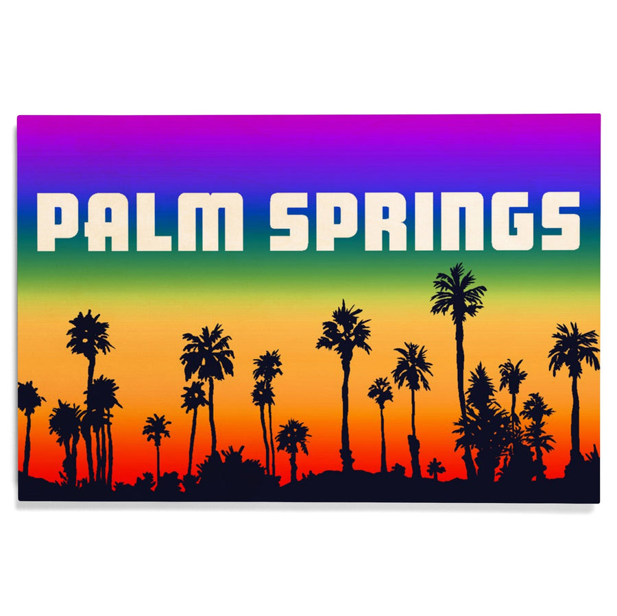 Palm Springs, California, Palm Trees, Pride Rainbow, Lantern Press Artwork, Wood Signs and Postcards Wood Lantern Press 