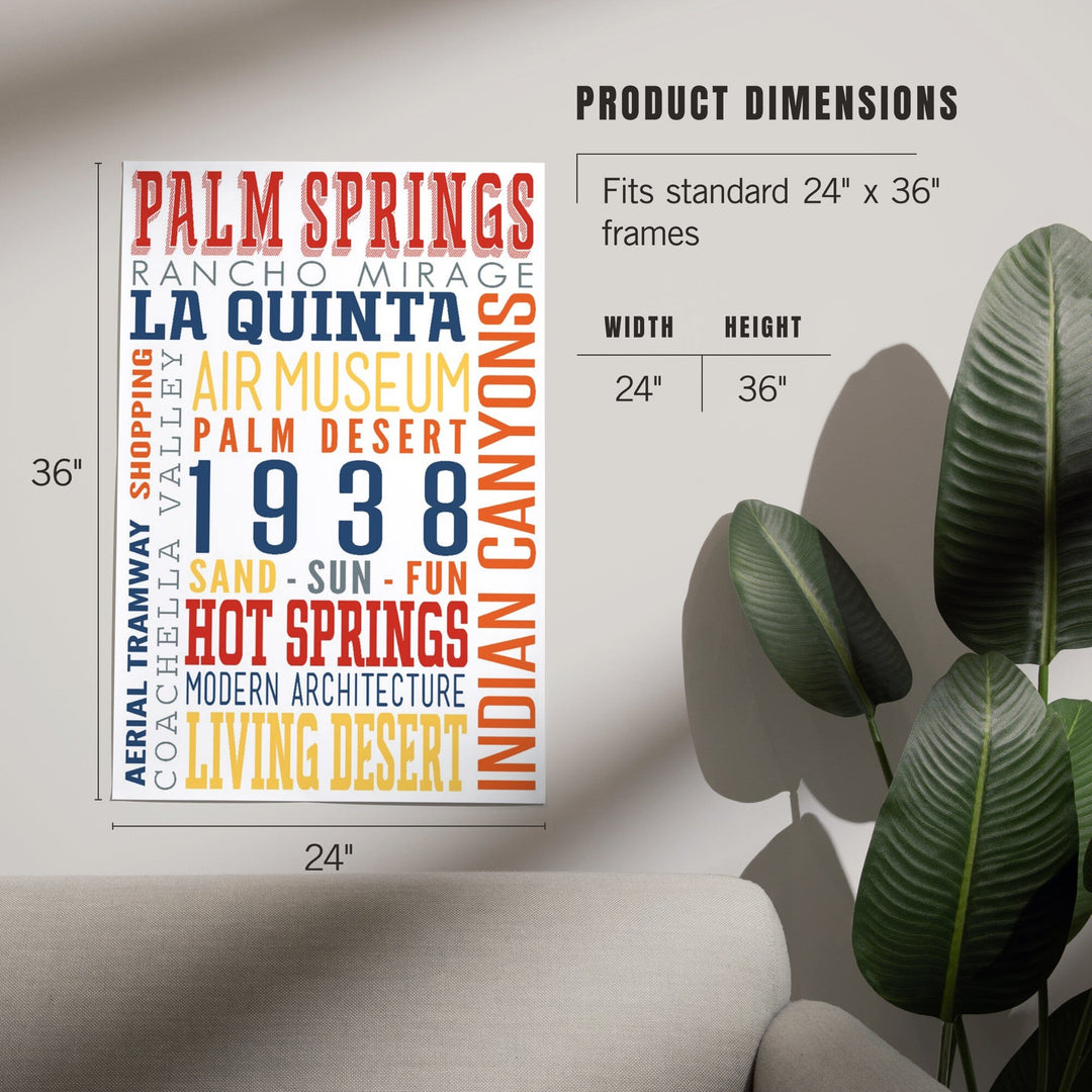 Palm Springs, California, Typography (Multi-Color), Art & Giclee Prints Art Lantern Press 