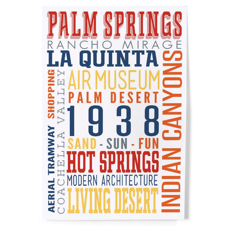 Palm Springs, California, Typography (Multi-Color), Art & Giclee Prints Art Lantern Press 