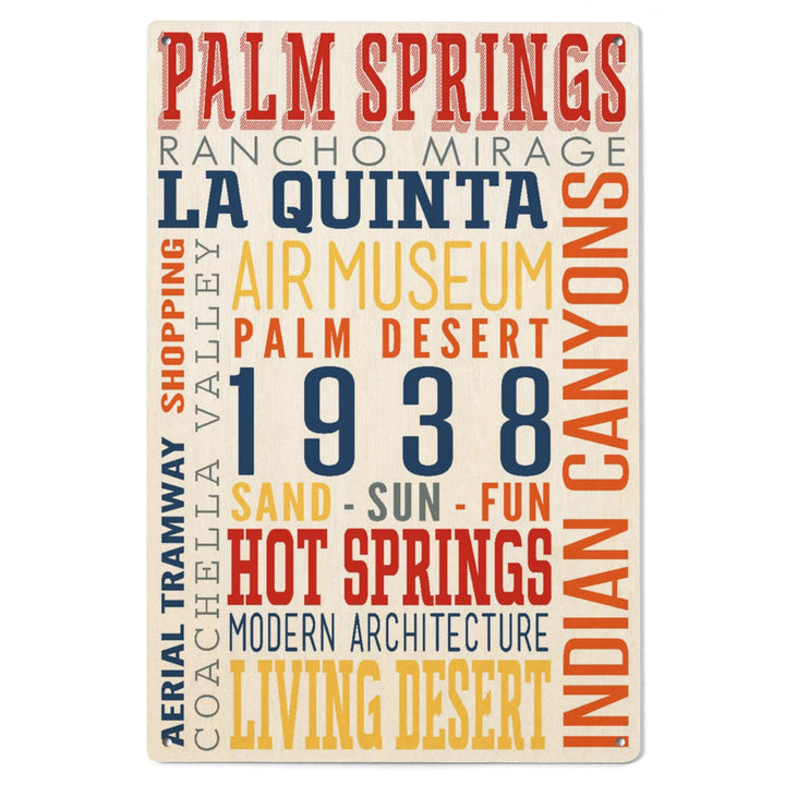 Palm Springs, California, Typography (Multi-Color), Lantern Press Artwork, Wood Signs and Postcards Wood Lantern Press 