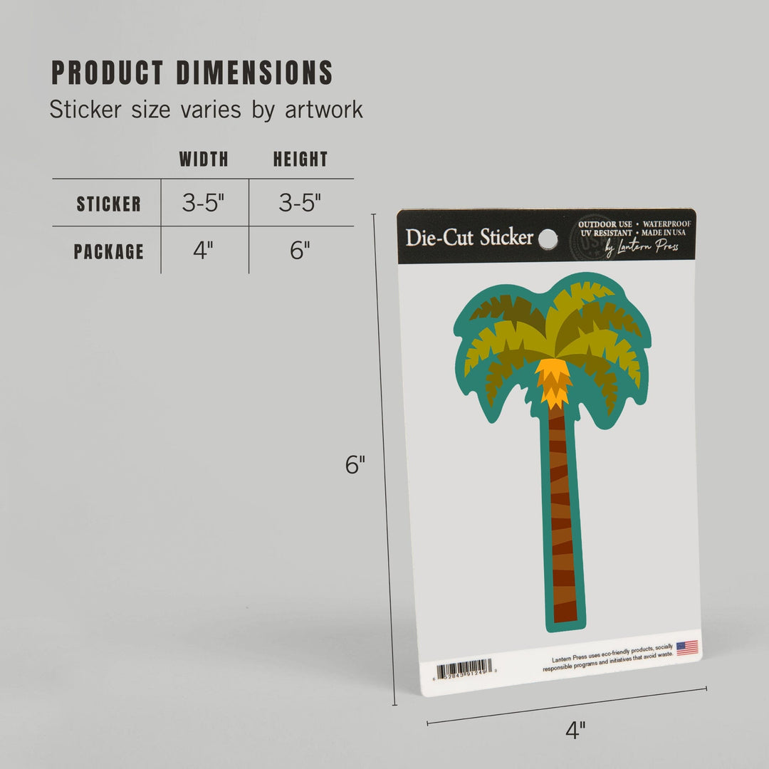 Palm Tree, Geometric, Contour, Lantern Press Artwork, Vinyl Sticker Sticker Lantern Press 