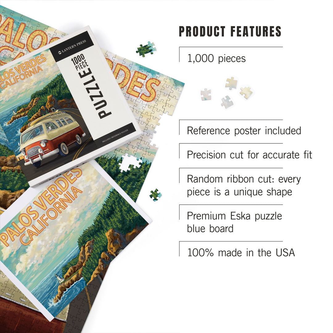 Palos Verdes, California, Camper Van, Jigsaw Puzzle Puzzle Lantern Press 