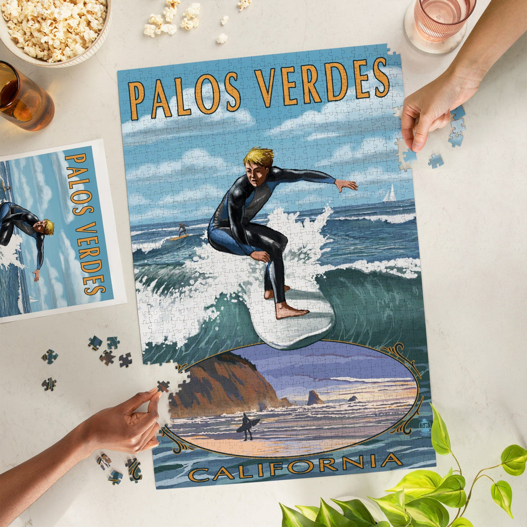 Palos Verdes, California, Surfer, Jigsaw Puzzle Puzzle Lantern Press 