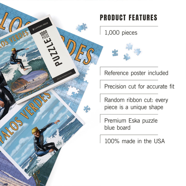 Palos Verdes, California, Surfer, Jigsaw Puzzle Puzzle Lantern Press 