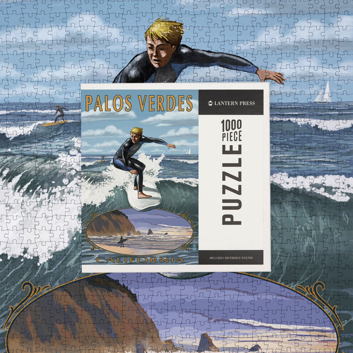 Palos Verdes, California, Surfer, Jigsaw Puzzle Puzzle Lantern Press 
