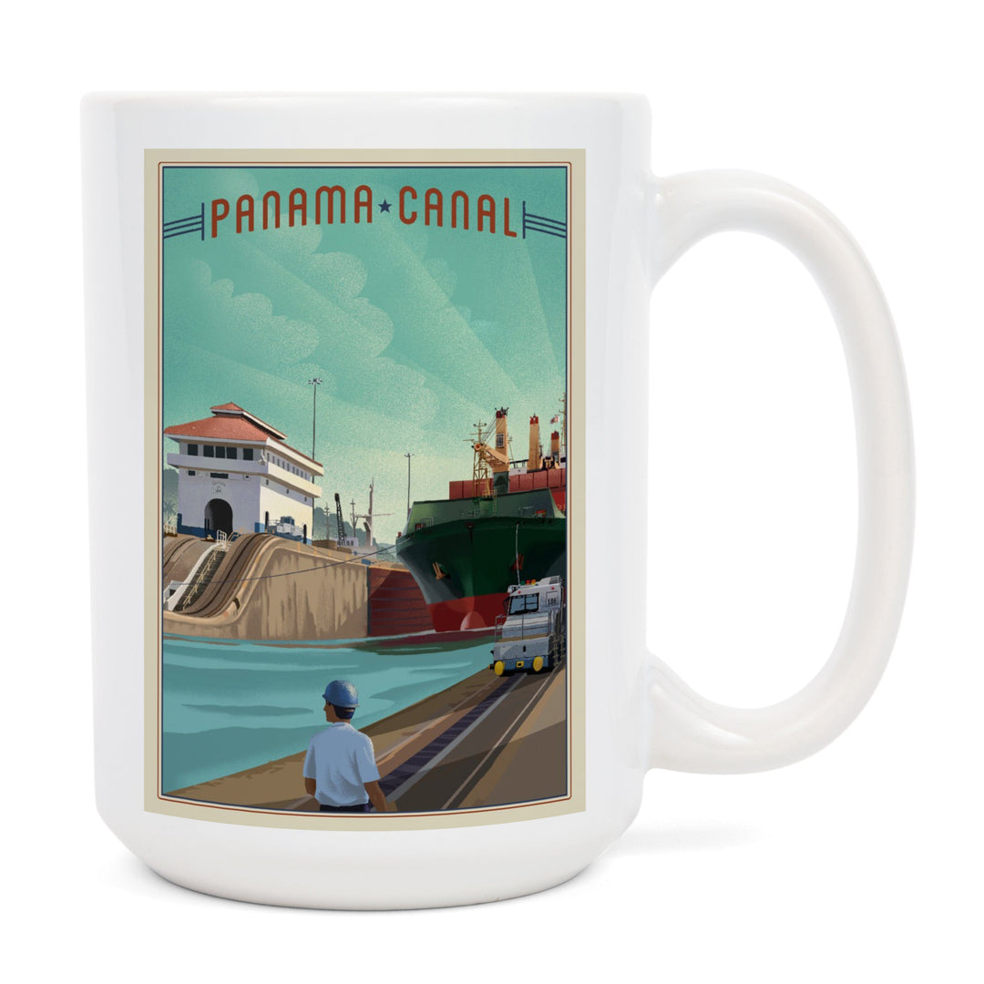 Panama Canal, Litho, Lantern Press Artwork, Ceramic Mug Mugs Lantern Press 