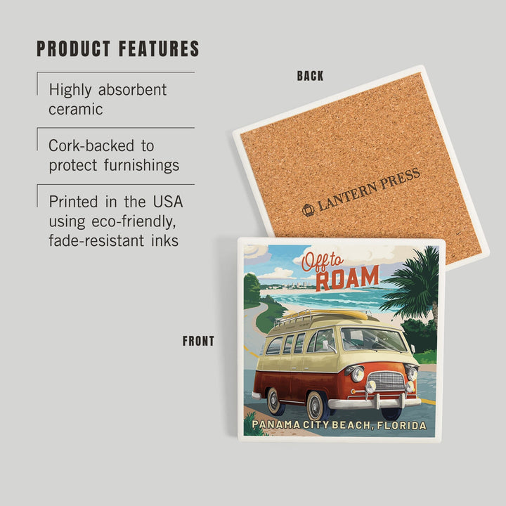 Panama City Beach, Florida, Camper Van Coastal, Coasters Coasters Lantern Press 